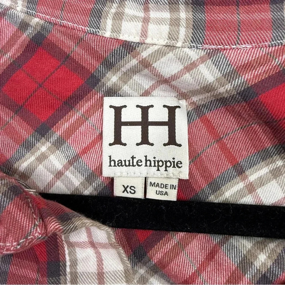 Haute Hippie Red Plaid Henley Pullover Flannel Elbow
Sleeve Top - Picture 6 of 7